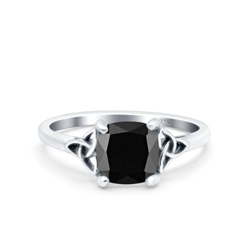 Celtic Art Deco Wedding Bridal Ring Round Simulated Black CZ 925 Sterling Silver